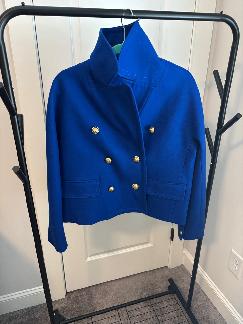 J. Crew Double-Breasted Cobalt Blue Peacoat with Gold Buttons